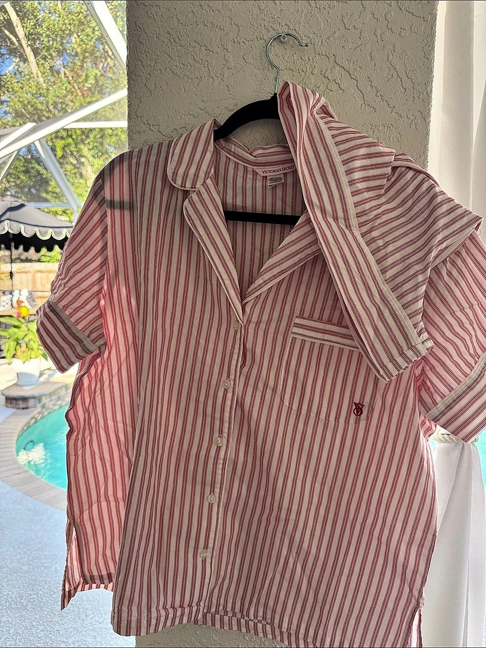 Victoria's Secret Short Sleeve Button-Front Stripe Pajama Shorts Set Stripe